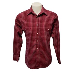 Wrangler Western Long Sleeve Plaid Snap Button Shirt Red/Black Men's Size Large